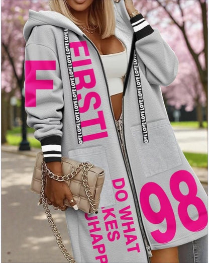 Damen Cardigan Kapuzenjacke Reißverschluss Art Strickjacke  `Love´ Größe L
