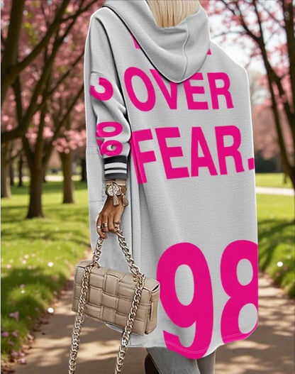 Damen Cardigan Kapuzenjacke Reißverschluss Art Strickjacke  `Love´ Größe L