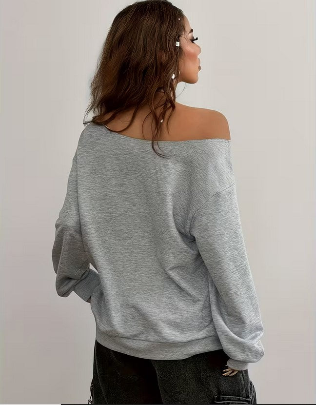 Damen Pullover Sweatshirt Schulterfrei Sommer Bekleidung Größe L - lange Ärmel