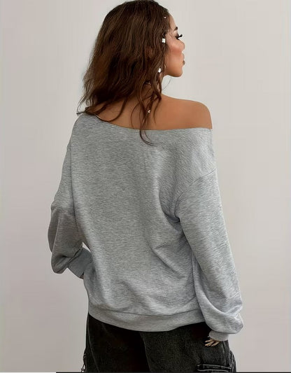 Damen Pullover Sweatshirt Schulterfrei Sommer Bekleidung Größe L - lange Ärmel