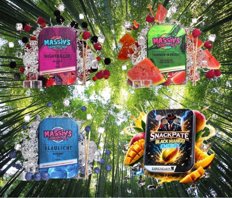 Bundle 3x Massiv's Zahnstocher Geschmack Berrymix ,Watermelon ,Blueberry + 1x Ehrenzahn Snackpate Mango Energy