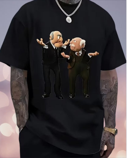 T Shirt schwarz Waldorf und Statler kurzarm Digitaldruck Größe XL