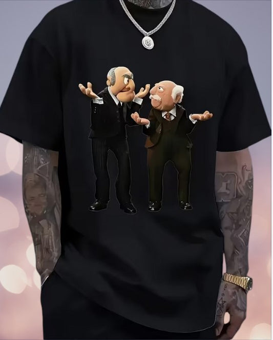 T Shirt schwarz Waldorf und Statler kurzarm Digitaldruck Größe XL