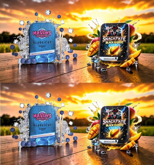 Bundle 4x Zahnstocher 2x Massiv Geschmack Blueberry + 2x Snackpate Ehrenzahn Mango Energy