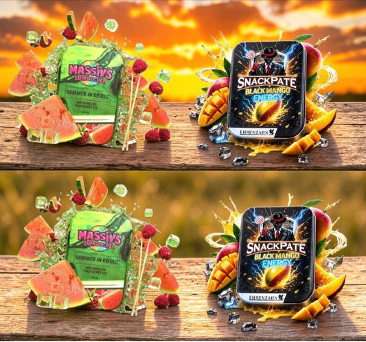 Bundle 2x Massiv's Zahnstocher Geschmack Watermelon + 2x Ehrenzahn Mango Energy Snackpate