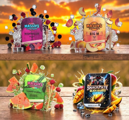 Bundle 4x Zahnstocher Geschmack 3x Massiv's Berrymix, Peach, Watermelon + 1x Snackpate Ehrenzahn Mango Energy