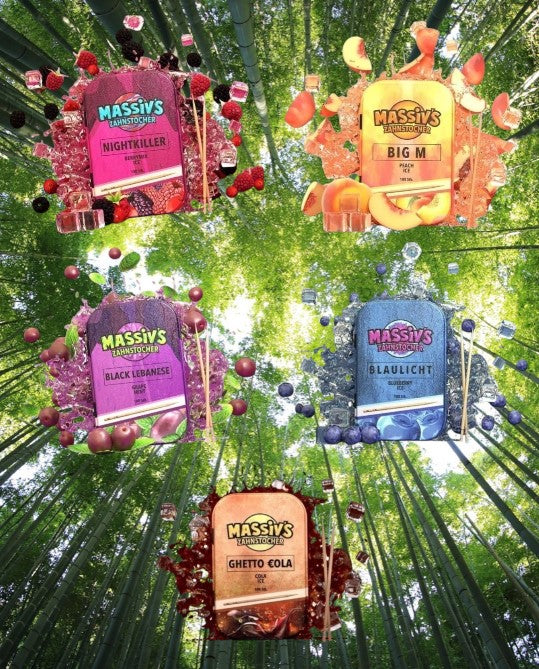 5 x Massiv Zahnstocher Geschmack Berry, Peach, Grape, Blueberry, Cola Ice
