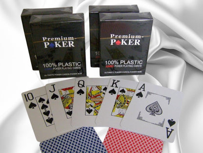 4 x Premium Poker Karten Spielkarten 100% Plastik Große Eckzeichen 4x54 Blatt