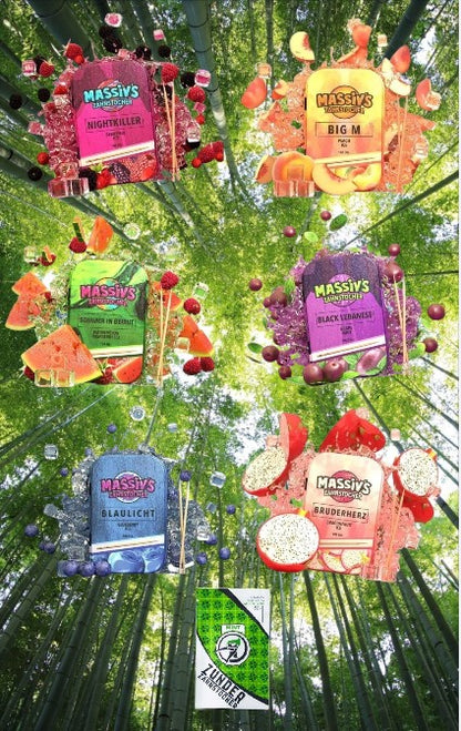 Bundle 6x Massiv's Zahnstocher Geschmack Berrymix , Peach , Watermelon Raspberry , Grape Mint , Blueberry , Dragonfruit + Zunder MINT