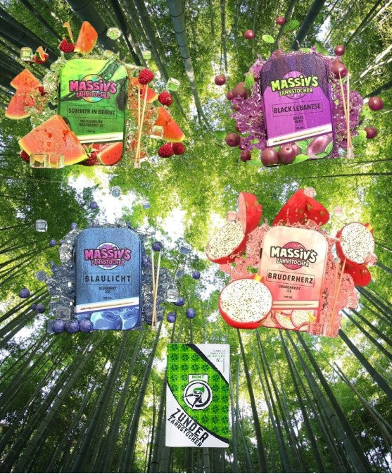 Bundle 5x Zahnstocher 4x Massiv's Geschmack Watermelon , Grape , Blueberry , Dragonfruit + Zunder MINT