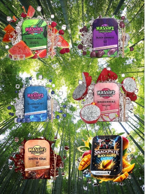 Bundle 6x Zahnstocher 5x Massiv Geschmack Watermelon , Cola  + 1x Snackpate Ehrenzahn Mango Energy