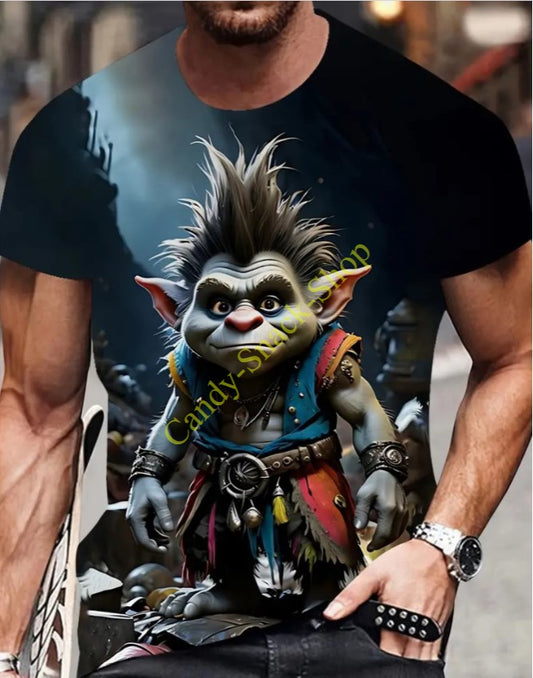 T-Shirt kurzarm Rundhals Cartoon Druck Goblin Troll Karikatur