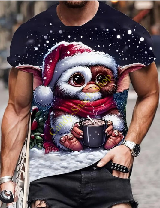 T-Shirt Tier Gremlin Film Design Weihnachten Kaffee Glühwein 3d Druck kurzarm Cartoon