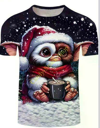 T-Shirt Tier Gremlin Film Design Weihnachten Kaffee Glühwein 3d Druck kurzarm Cartoon