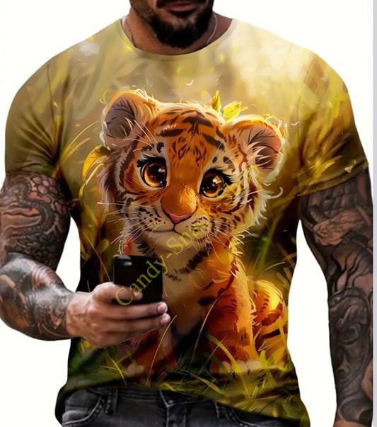 T-Shirt kleine Katze Tiger kurzarm Rundhals Print