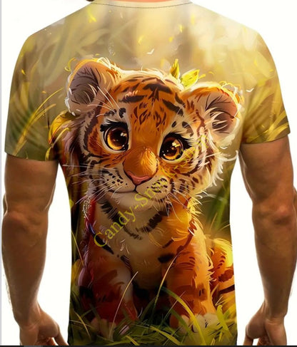 T-Shirt kleine Katze Tiger kurzarm Rundhals Print