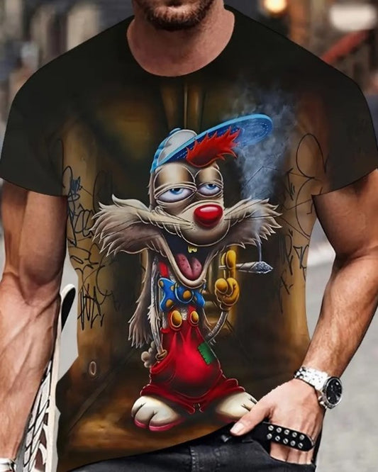 T Shirt rauchender Hase Polyester Druck Rundhals