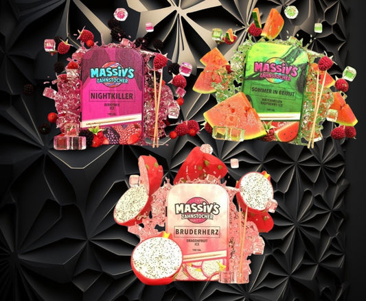 3 x Massiv's Zahnstocher mit Geschmack Berrymix , Watermelon Raspberry , Dragonfruit