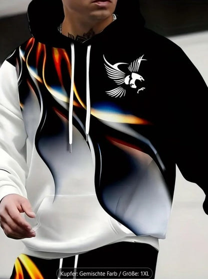 Trainingsanzug Kapuzen Sport Polyester mit künstlerischem Linienstruktur-Druck 2 teilig