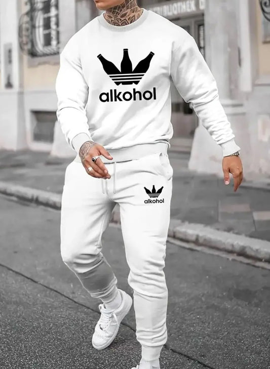Trainingsanzug 2 teilig Sport Sweatshirt Hose Langarm Aufdruck 'alkohol'