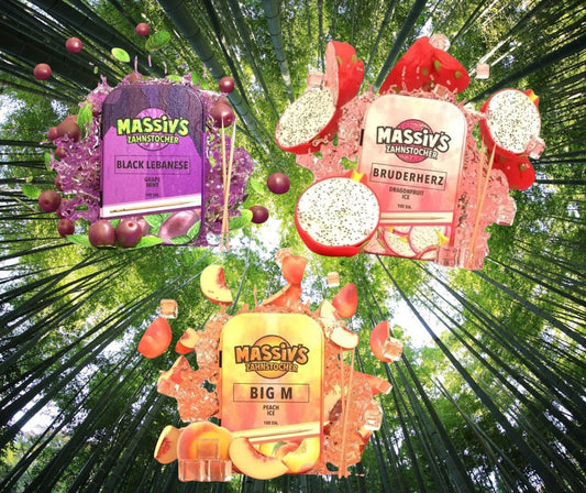 3 x Massiv's Zahnstocher mit Geschmack Grape Mint , Bruderherz Dragonfruit , Peach Ice