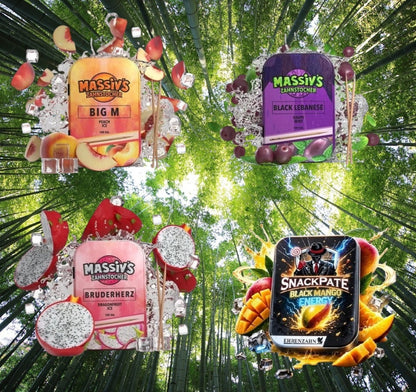Bundle 4x Zahnstocher 3x Massiv Geschmack Peach, Grape + 1x Snackpate Ehrenzahn Mango Energy