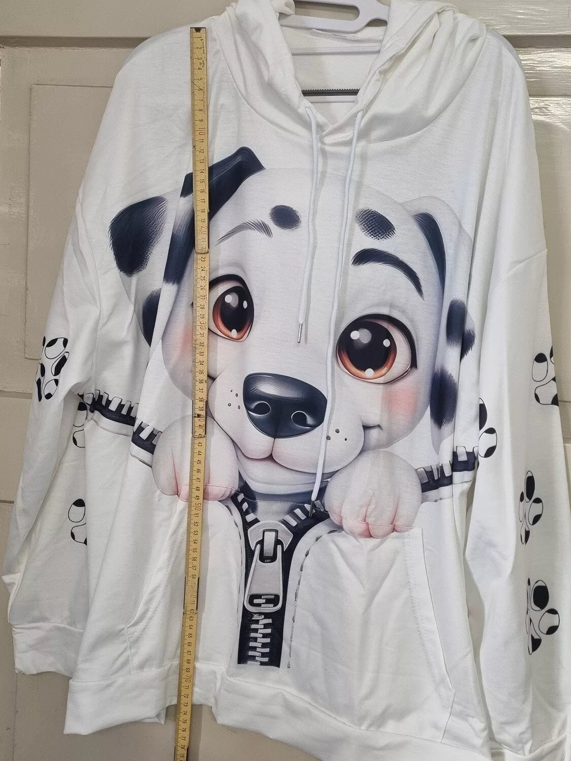 Weißer Hoodie Damen Kapuzen Sweatshirt Kordelzug und Kängurutasche Hund 3 XL