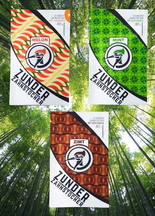 3 x Zunder Zahnstocher mit Geschmack Melon Mint Zimt - je 80 im Bag